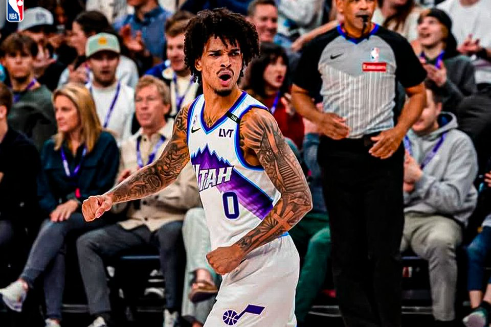 Andersson García en su debut con Utah Jazz en la NBA, el pasado 11 de marzo de 2026. (Crédito: NBA Latam)