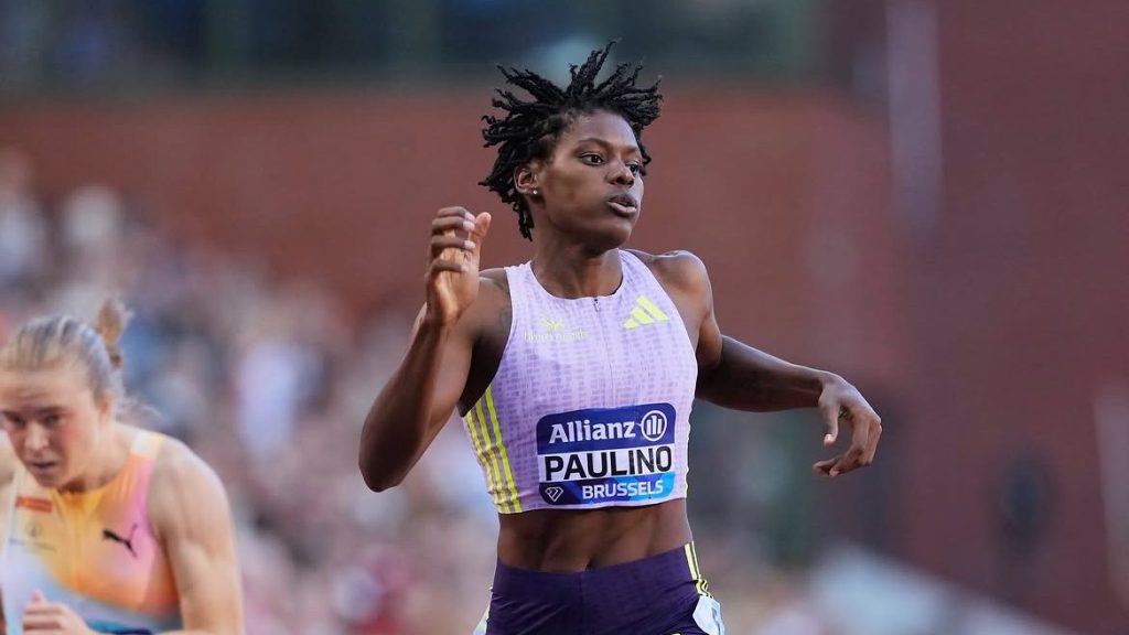 Marileidy Paulino al llegar a la meta de la Liga Diamante 2026. (Crédito: Wanda Diamond League)